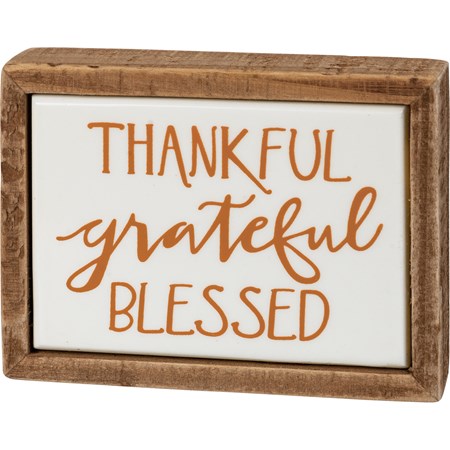 Box Sign Mini - Thankful Grateful Blessed - 4" x 3" x 1" - Wood