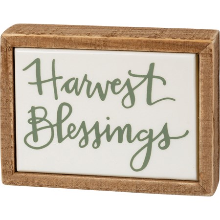 Box Sign Mini - Harvest Blessings - 4" x 3" x 1" - Wood