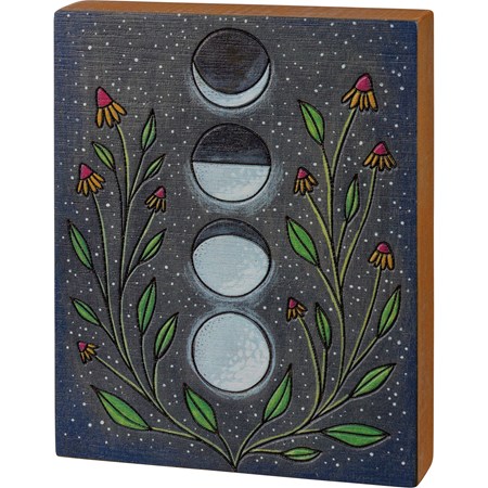 Block Sign - Moon Phases - 4.75" x 6" x 1" - Wood