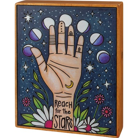 Box Sign - Reach For The Stars - 8" x 10" x 1.75" - Wood