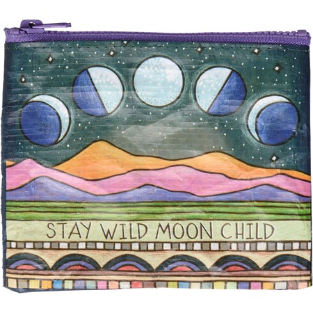 Zipper Wallet - Stay Wild Moon Child - 5.25" x 4.25" - Post-Consumer Material, Plastic, Metal