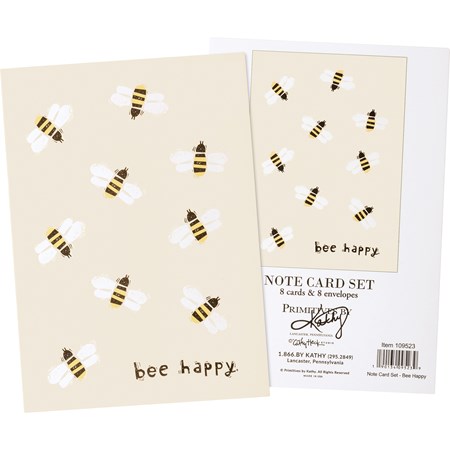 Note Card Set - Bee Happy - 4.50" x 6.25" - Paper