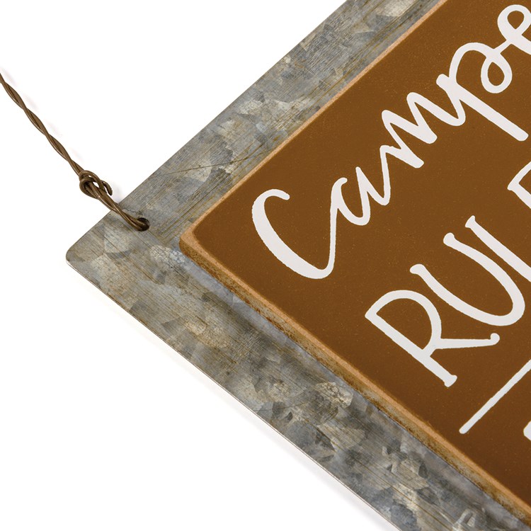 Hanging Decor - Camper Rules - 5.25" x 9.50" x 0.25" - Wood, Metal, Wire