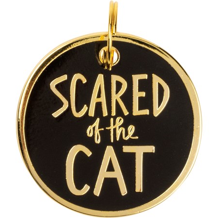 Collar Charm - Scared Of The Cat - Charm: 1.25" Diameter, Card: 3" x 5" - Metal, Enamel, Paper