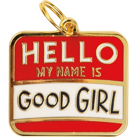 Hello My Name Is Good Girl Collar Charm - Metal, Enamel, Paper