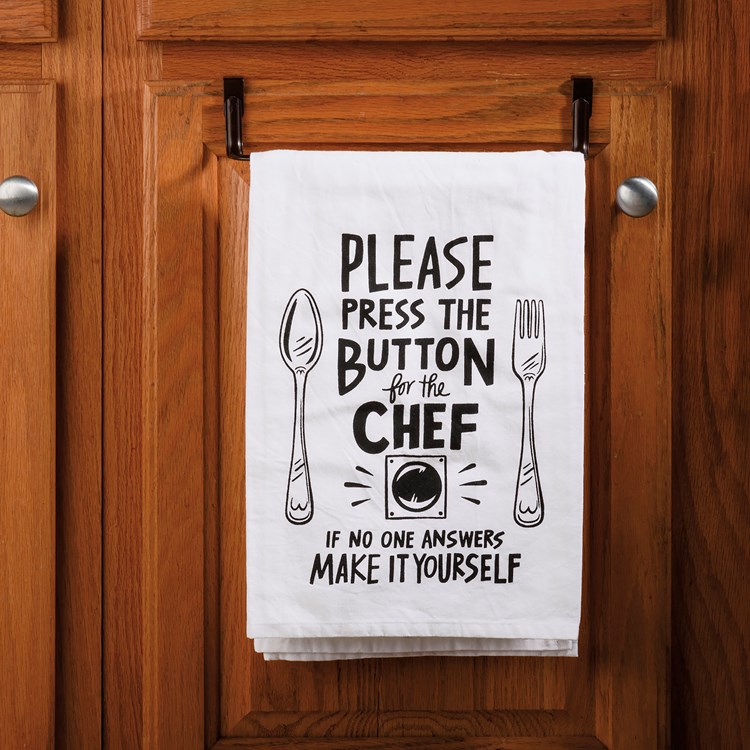 Kitchen Towel - Please Press Button For The Chef - 28" x 28" - Cotton