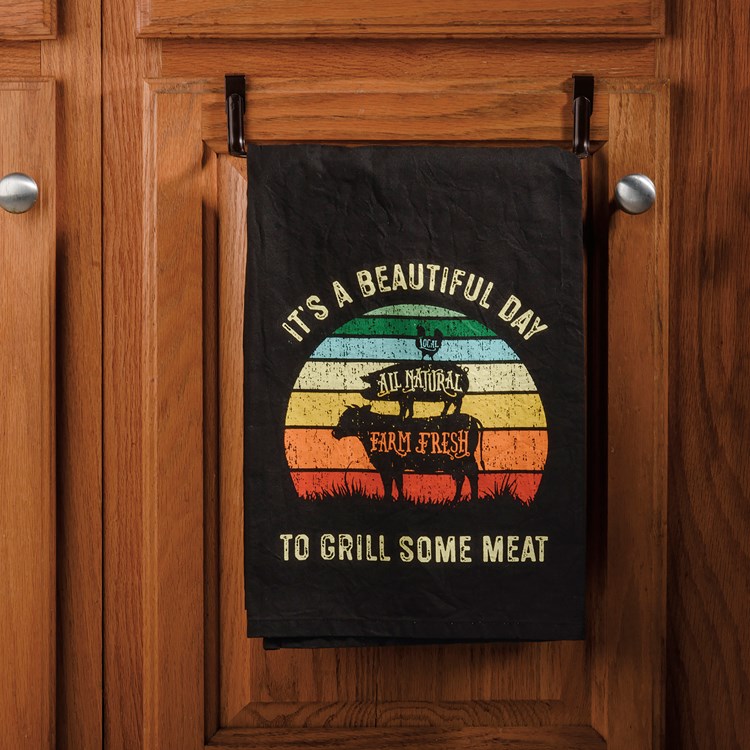 Kitchen Towel - A Beautiful Day To Grill Some Meat - 28" x 28" - Cotton