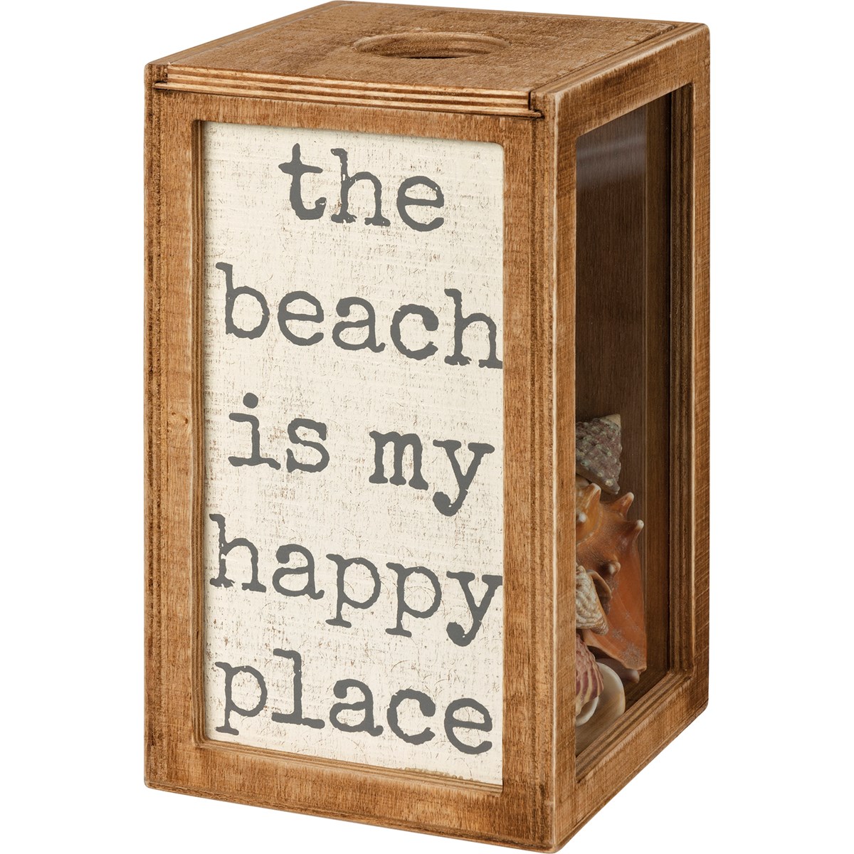 The Beach Is My Happy Place Shell Holder - Wood, Glass