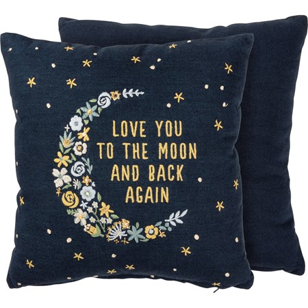 Pillow - Love You To The Moon And Back - 12" x 12" - Cotton, Linen, Zipper