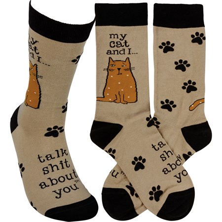 Cat And I Talk About You Socks - Cotton, Nylon, Spandex