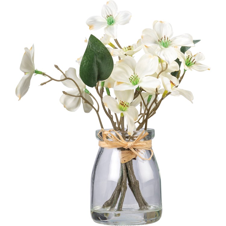 Dogwood Blossom Vase - Glass, Plastic, Fabric, Wire