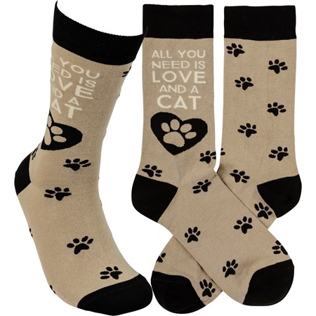 Socks - All You Need Is Love And A Cat - One Size Fits Most - Cotton, Nylon, Spandex