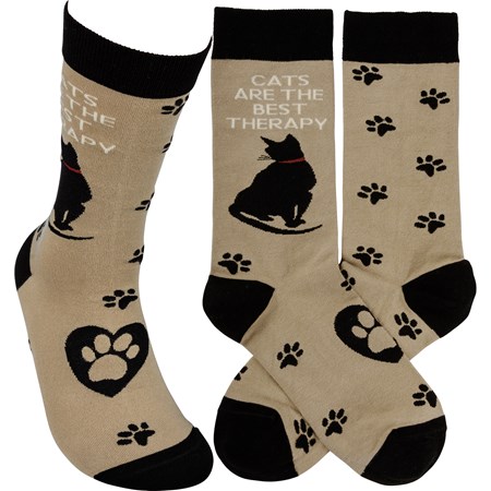 Socks - Cats Are The Best Therapy - One Size Fits Most - Cotton, Nylon, Spandex