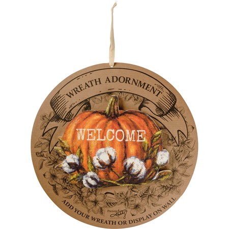Wreath Insert - Pumpkin - 9.75" x 7.75" x 0.25", Backer card: 14" Diameter - Wood, Paper, Wire