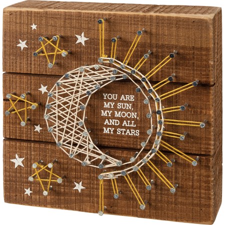 String Art - You Are My Sun And All My Stars - 6" x 6" x 1.75" - Wood, Metal, String