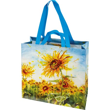 Market Tote - Sunflower Fields - 15.50" x 15.25" x 6" - Post-Consumer Material, Nylon