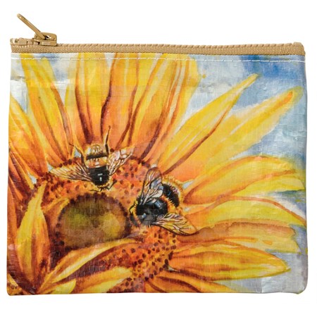 Zipper Wallet - Bee Sunflower - 5.25" x 4.25" - Post-Consumer Material, Plastic, Metal