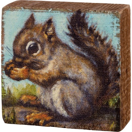 Block Sign - Squirrel - 2.50" x 2.50" x 1" - Wood