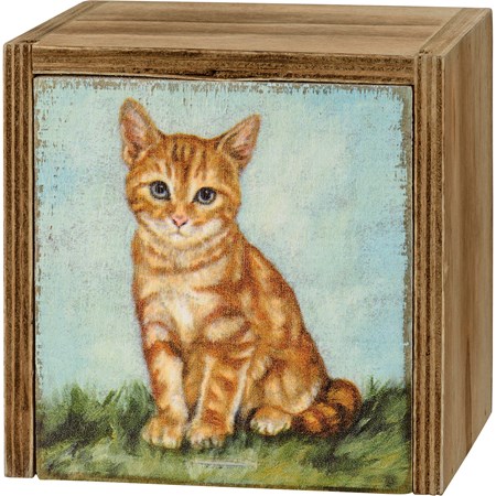 Memory Box - Orange Cat - 4" x 4" x 2.75" - Wood