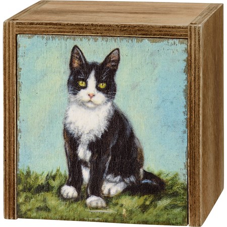 Memory Box - Tuxedo Cat - 4" x 4" x 2.75" - Wood