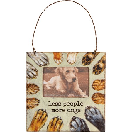 Mini Frame - Less People More Dogs - 4.50" x 4.50" x 0.25", Fits 3" x 2" Photo - Wood, Plastic, Wire, Magnet