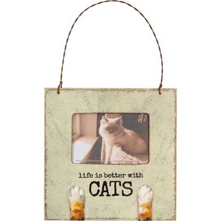 Mini Frame - Life Is Better With Cats - 4.50" x 4.50" x 0.25", Fits 3" x 2" Photo - Wood, Plastic, Wire, Magnet