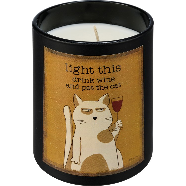 Light This Drink Wine And Pet The Cat Jar Candle - Soy Wax, Glass, Cotton
