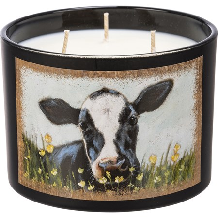 Jar Candle - Cow In Buttercups - 14 oz., 4.50" Diameter x 3.25" - Soy Wax, Glass, Cotton