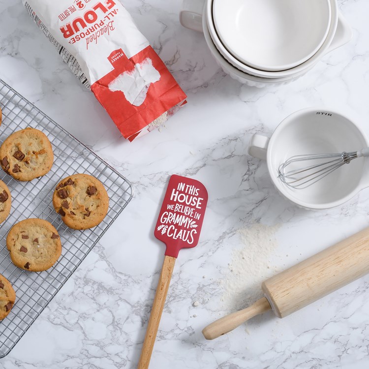 In This House We Believe In Grammy Claus Spatula - Silicone, Wood