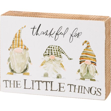 Box Sign - Thankful For The Little Things - 7" x 5" x 1.75" - Wood, Paper
