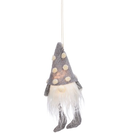 Ornament - Grey Dot Gnome - 5" x 10" x 3" - Polyester, Plastic, LED