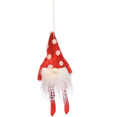Ornament - Red Polka Dot Gnome - 4.75" x 12" x 3.50" - Polyester, Plastic, LED