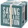 Bank & Socks Set - Saving Up For A Big Vacation - Bank: 4.25" x 4.25" x 4.25", Socks: One Size Fits Most - Wood, Glass, Cotton, Nylon, Spandex, Ribbon