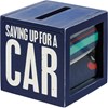 Bank & Socks Set - Saving Up For A Car - Bank: 4.25" x 4.25" x 4.25", Socks: One Size Fits Most - Wood, Glass, Cotton, Nylon, Spandex, Ribbon