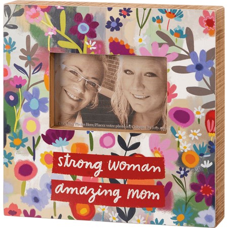 Box Frame - Strong Woman Amazing Mom - 10" x 10" x 2", Fits 6" x 4" Photo - Wood, Paper, Glass