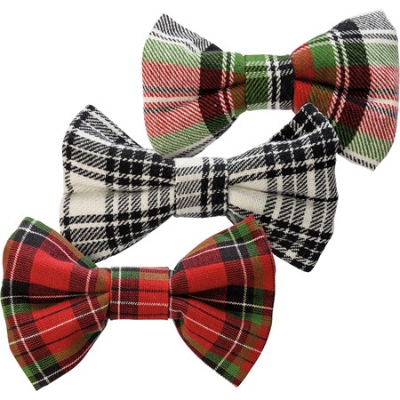 Christmas Plaid Large Pet Bow Tie Set - Cotton, Hook-and-Loop Fastener
