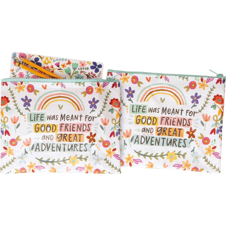 Good Friends And Great Adventures Zipper Pouch - Post-Consumer Material, Plastic, Metal