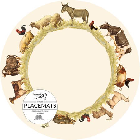 Paper Placemat - Farm Animals - 16" Diameter - Paper