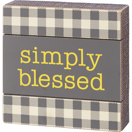 Simply Blessed Buffalo Check Slat Box Sign - Wood