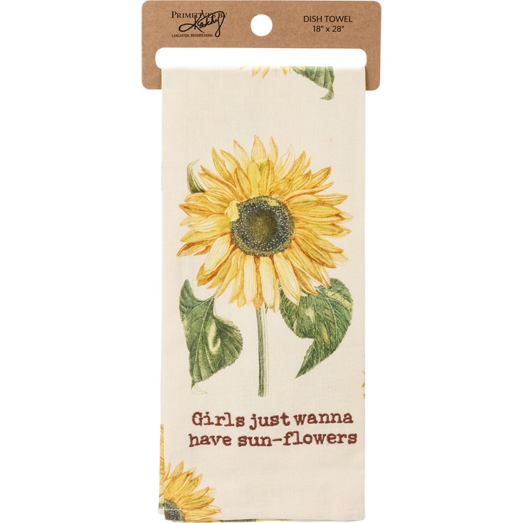 Girls Just Wanna Have Sunflowers Kitchen Towel - Cotton, Linen