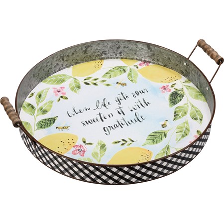 Tray - When Life Gets Sour Sweeten With Gratitude - 17.50" x 15.50" x 3.75" - Metal, Paper, Wood