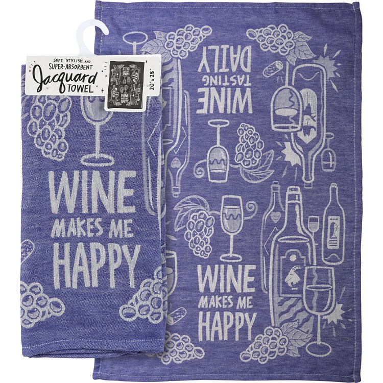 Wine Makes Me Happy Kitchen Towel - Cotton