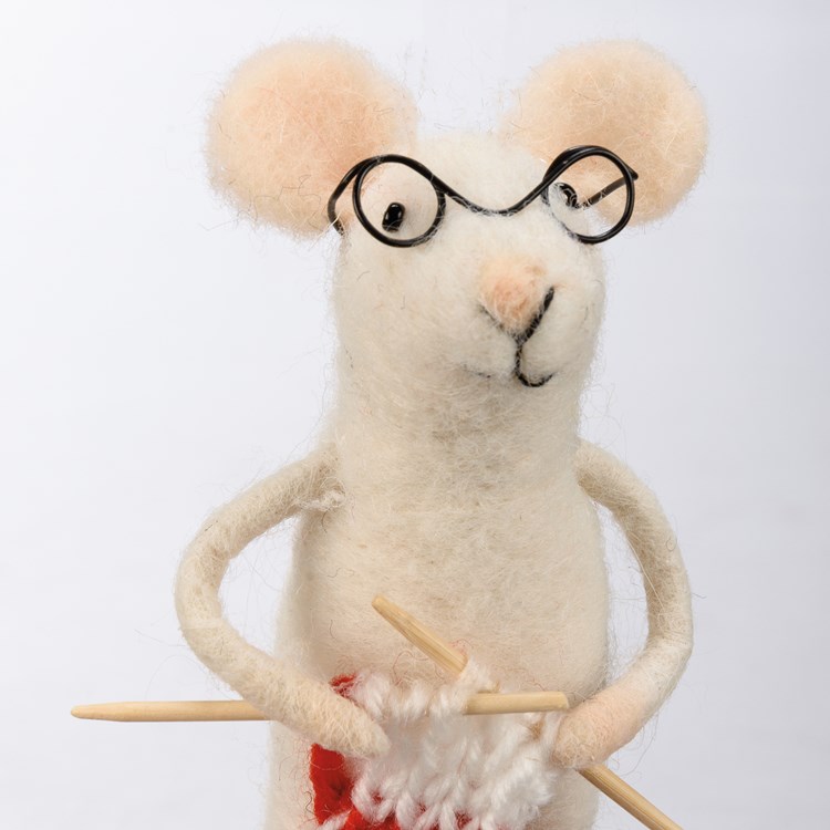 Knitting Mouse Critter - Felt, Polyester, Plastic, Wood, Wire