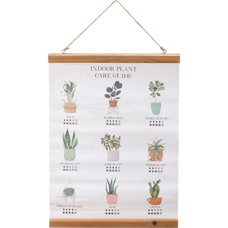 Wall Decor - Indoor Plant Guide - 14" x 20" x 0.75" - Canvas, Wood, Jute