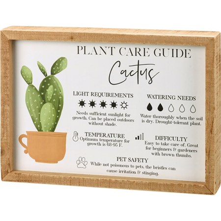 Inset Box Sign - Cactus Guide - 10" x 7" x 1.75" - Wood, Paper