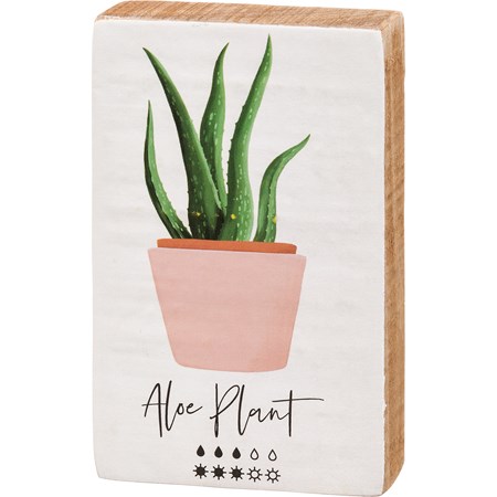 Block Sign - Aloe Plant - 2.50" x 4" x 1" - Wood, Paper