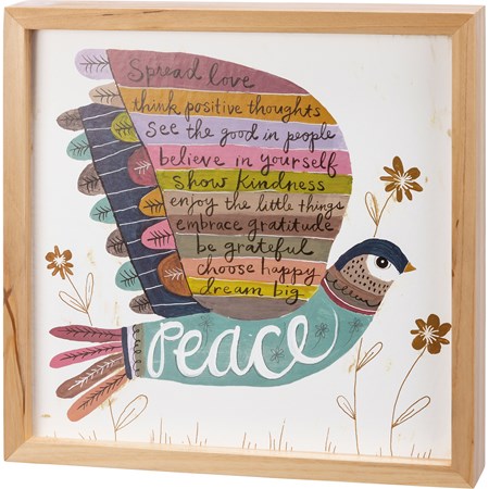 Spread Love Choose Happy Peace Inset Box Sign - Wood, Paper