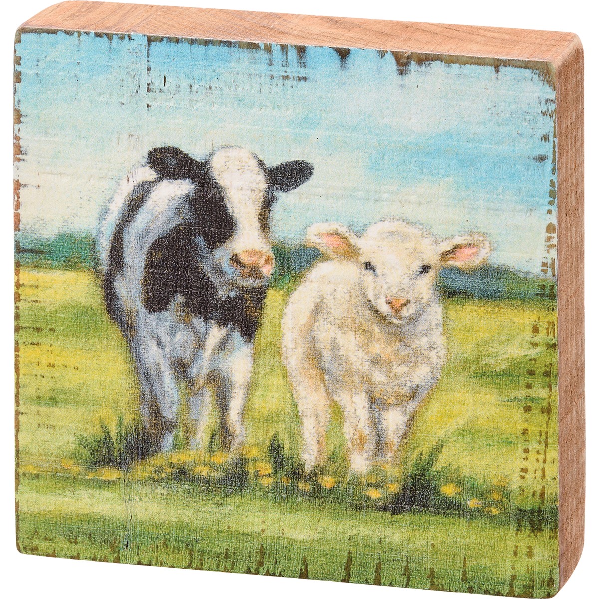 Cow And Sheep Block Sign - Wood