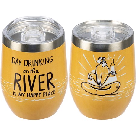Day Drinking On The River Wine Tumbler - Stainless Steel, Plastic