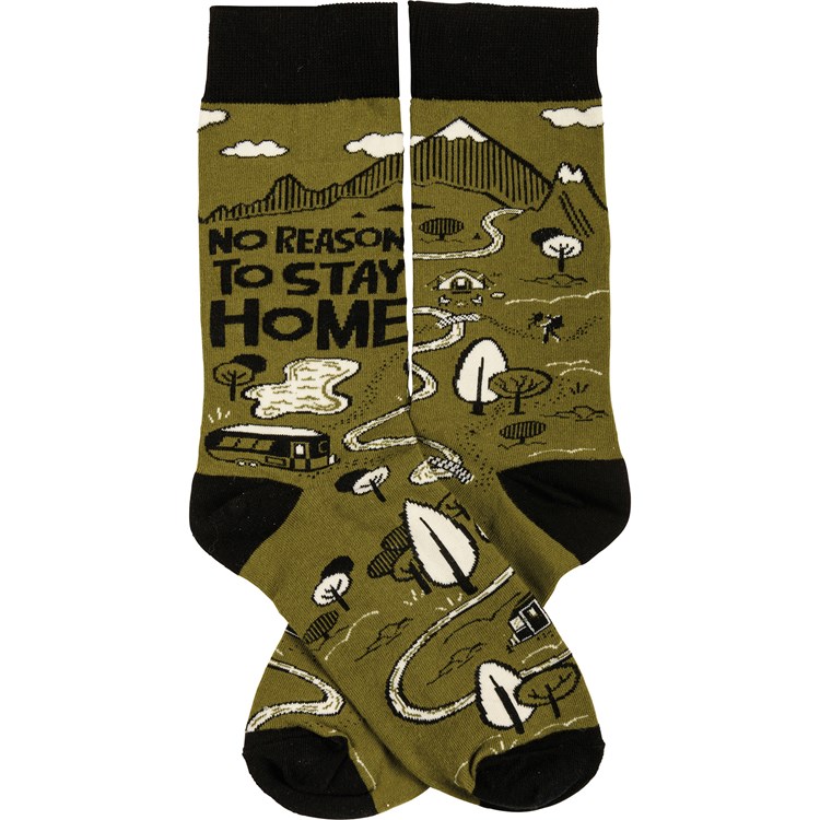 Socks - No Reason To Stay Home - One Size Fits Most - Cotton, Nylon, Spandex